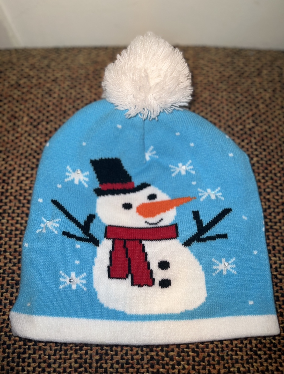 Brand New-Blue & White Snowman Winter Pom Pom Beanie
