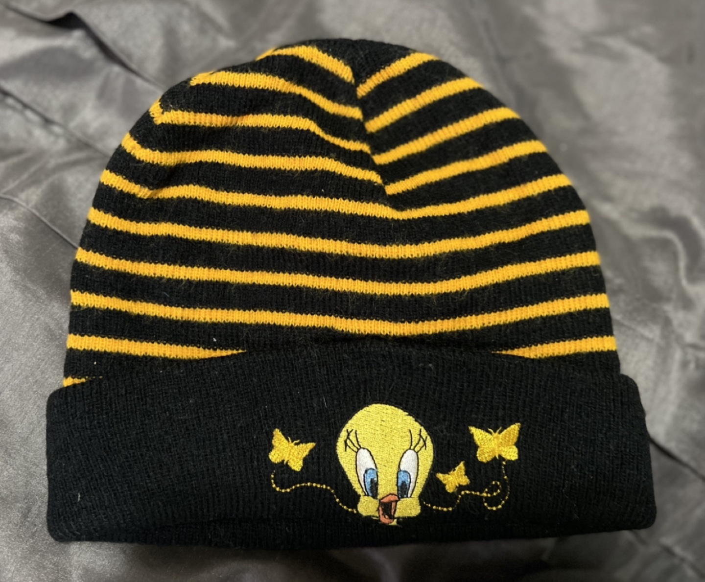 Brand New-Tweety Bird Beanie - Black & Yellow Striped