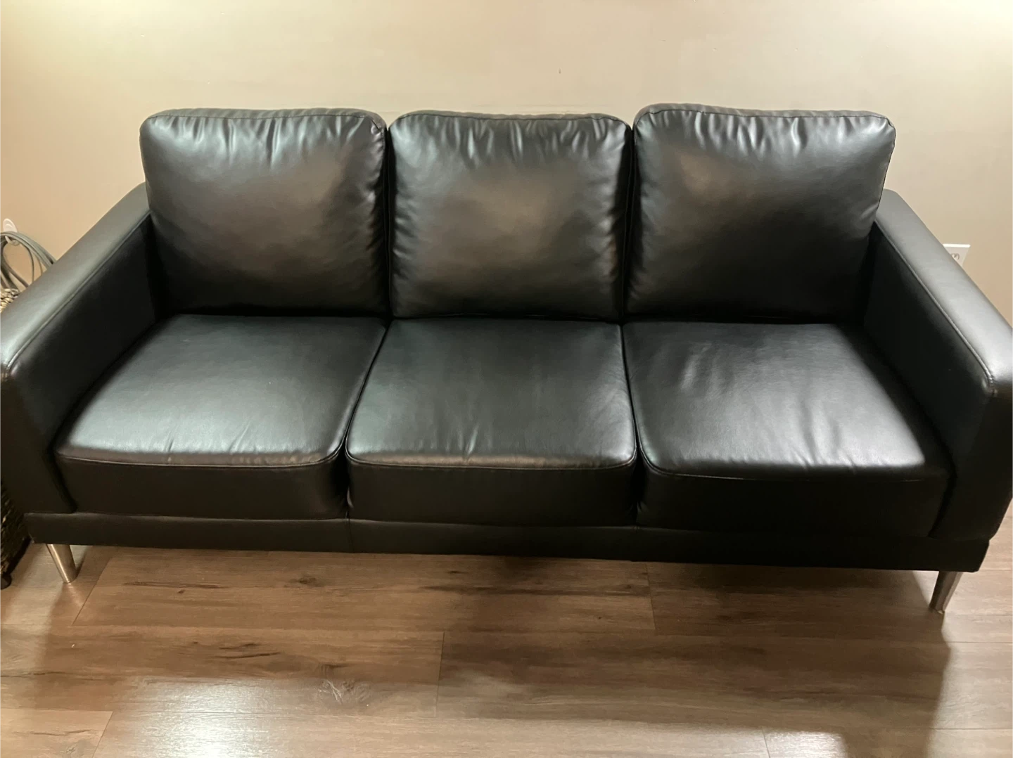 Black Leather Sofa - 3 Seater