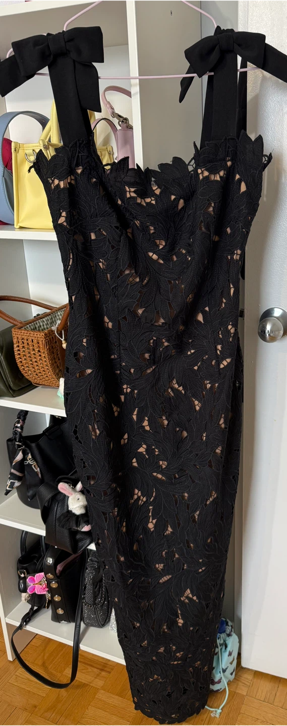 SHEIN Black Lace Dress with Bow Straps M
