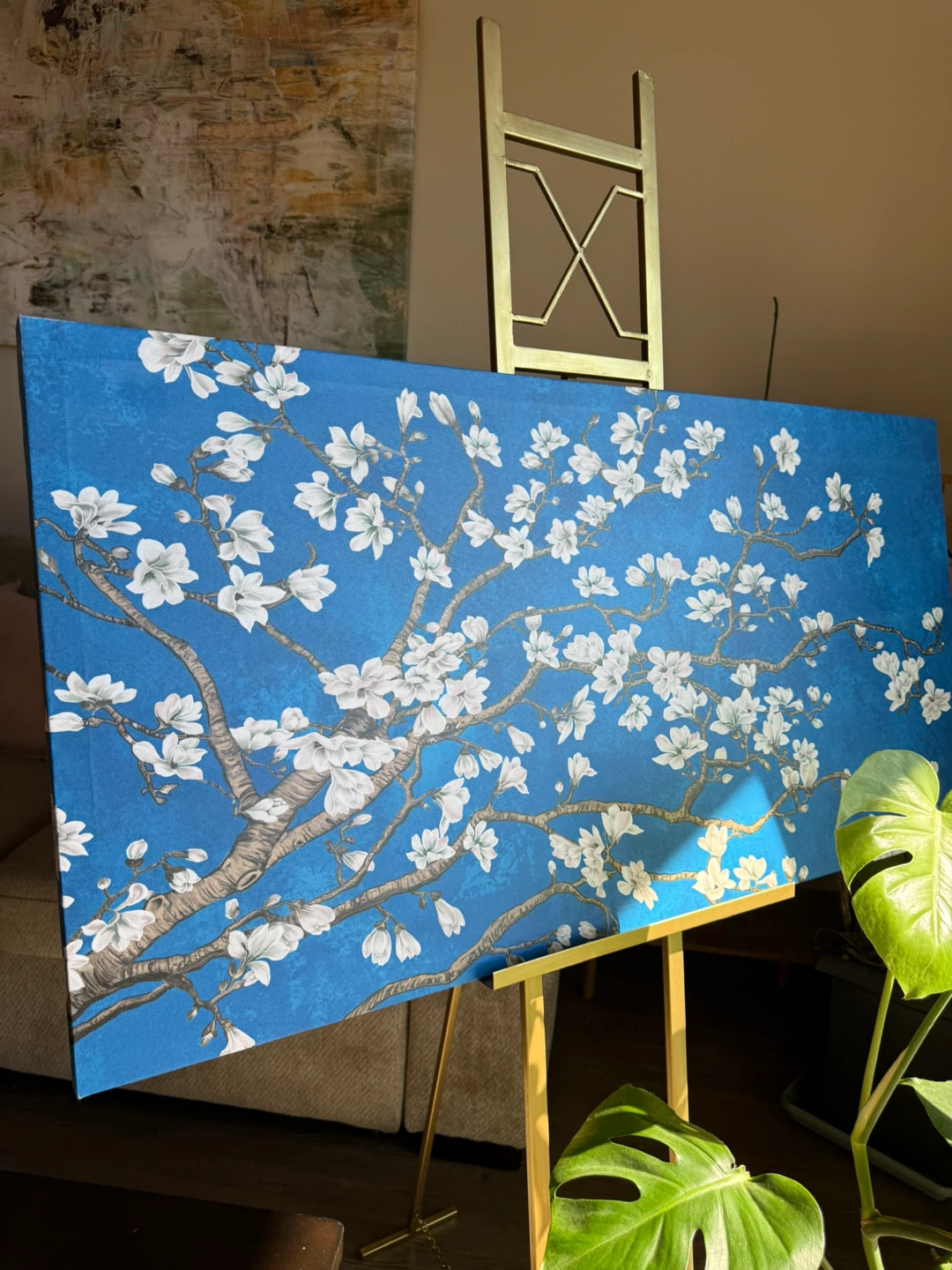 Floral Tree Painting on Blue Canvas - photo 5