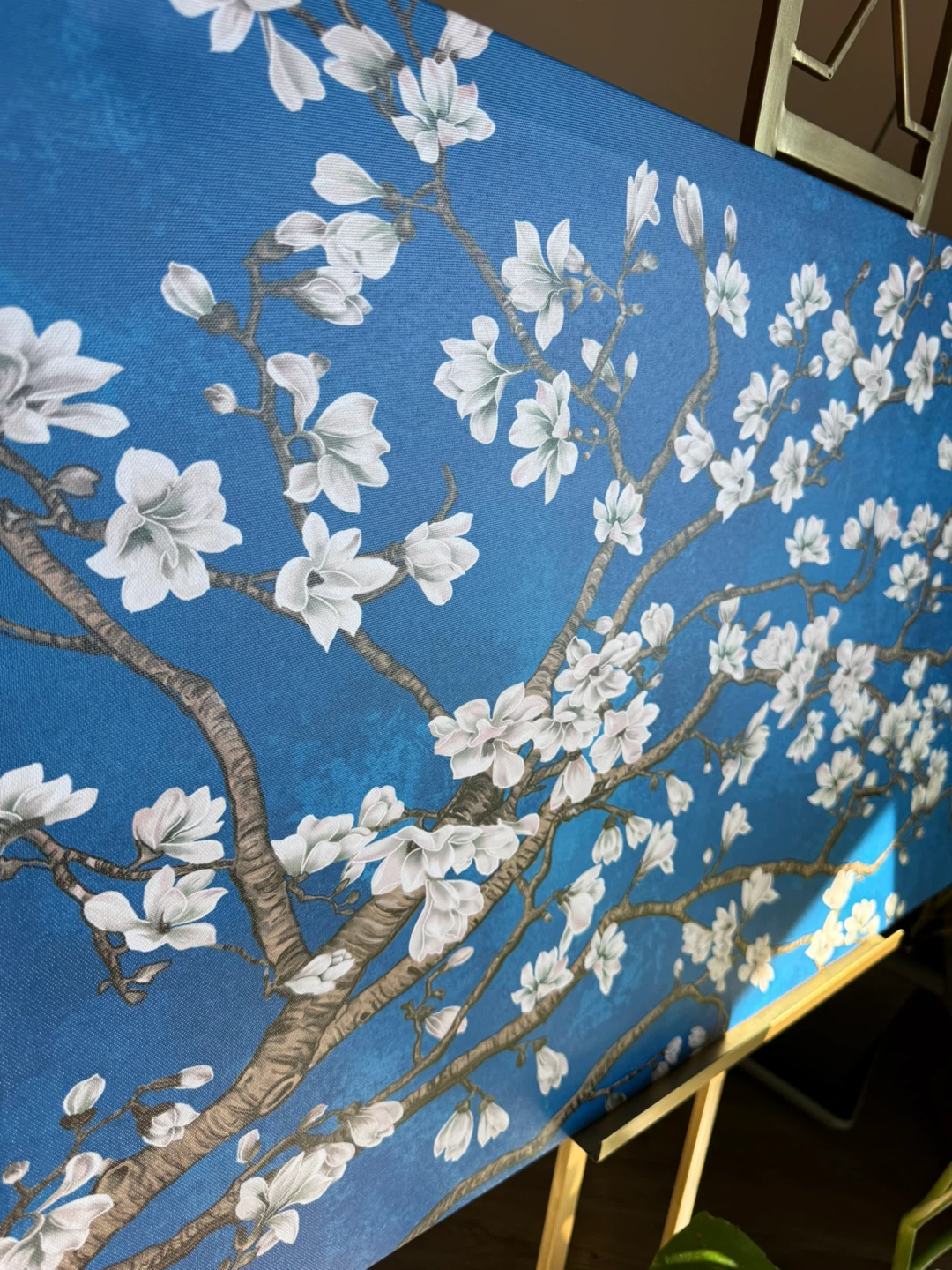 Floral Tree Painting on Blue Canvas - photo 2