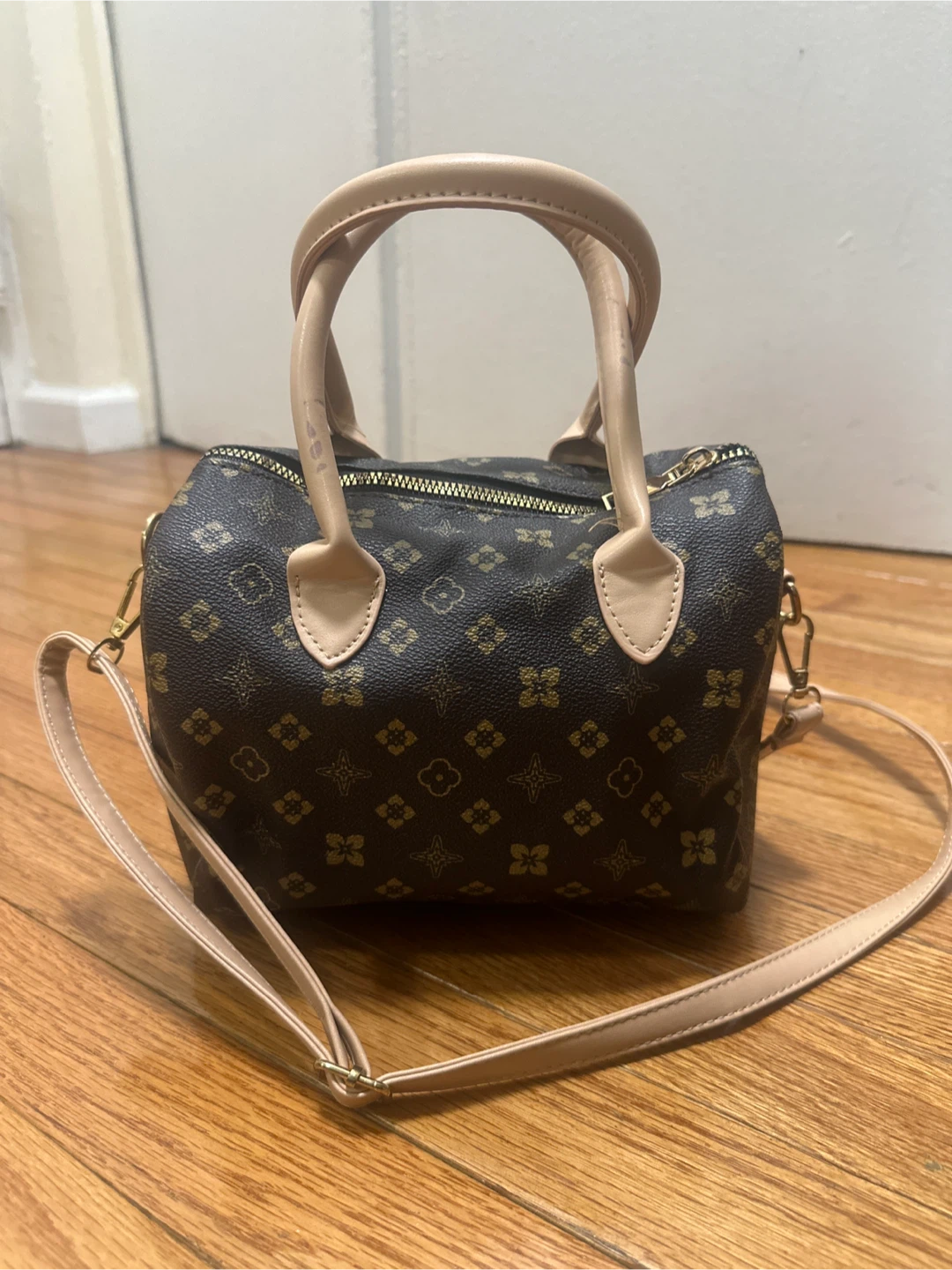 Brown Patterned Mini Barrel Bag