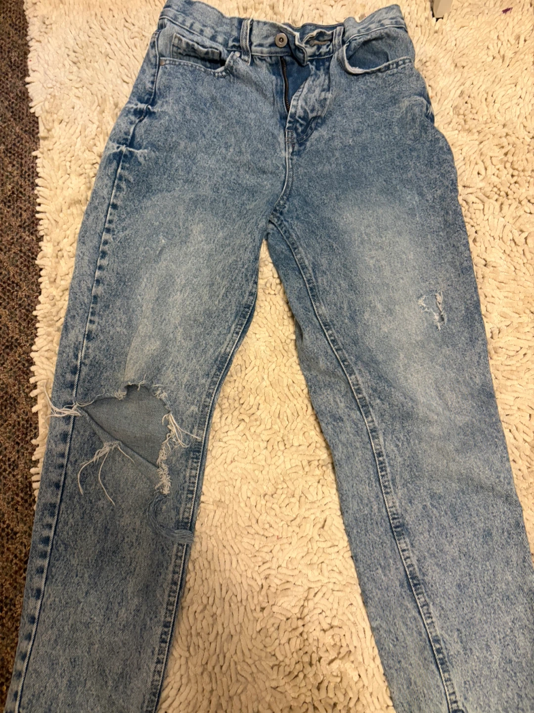 Distressed Light Wash Denim Jeans - photo 2