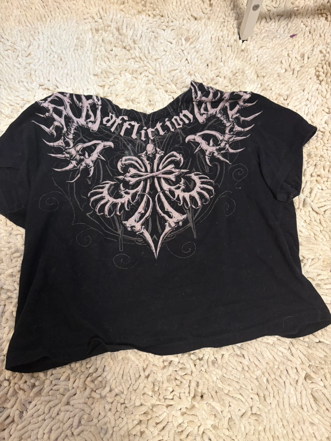 Affliction Black Graphic Cropped T-shirt