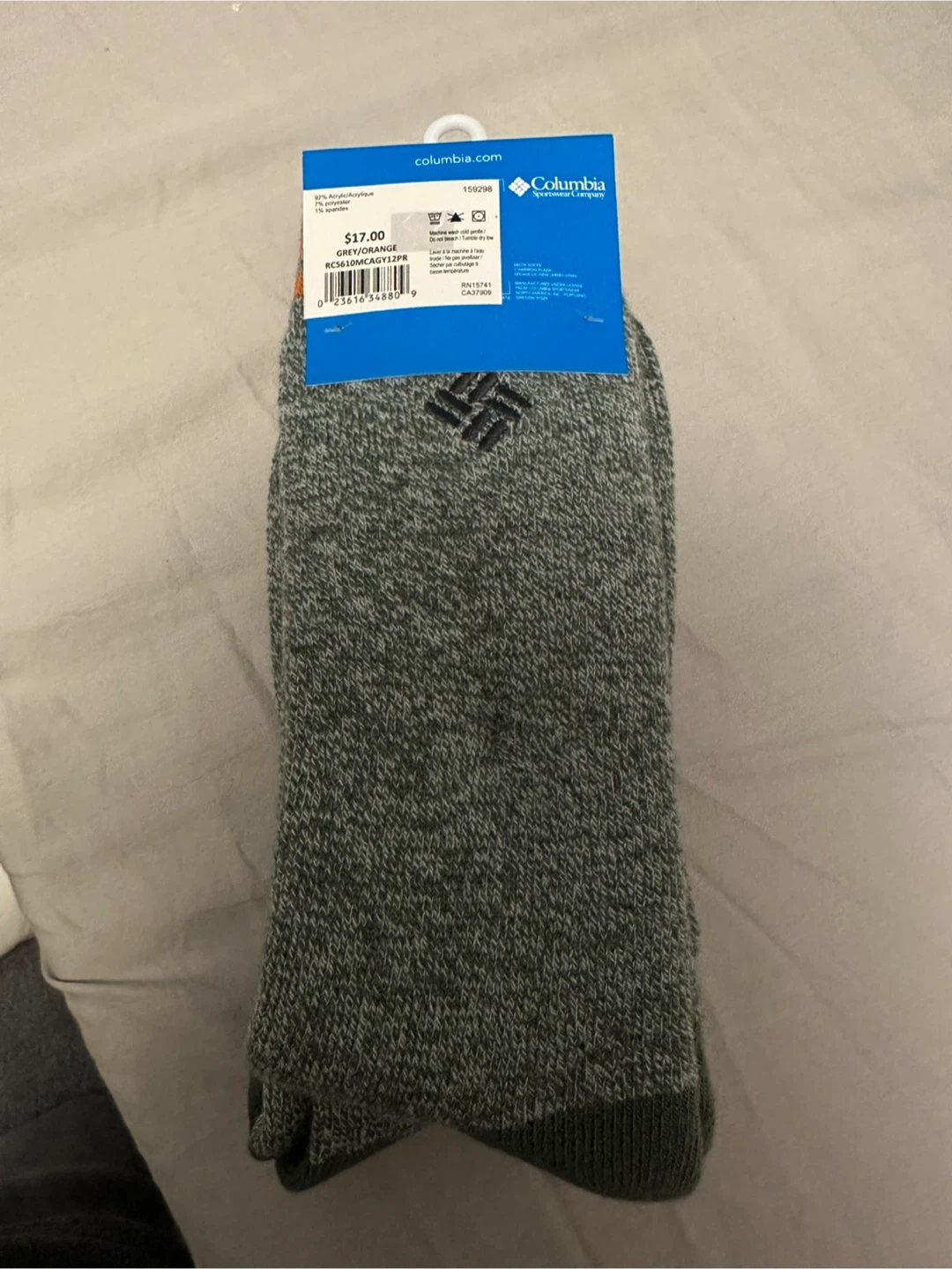 Columbia Grey/Orange Men's Fleece Socks, Size 6-12 (2 Pairs) - photo 2