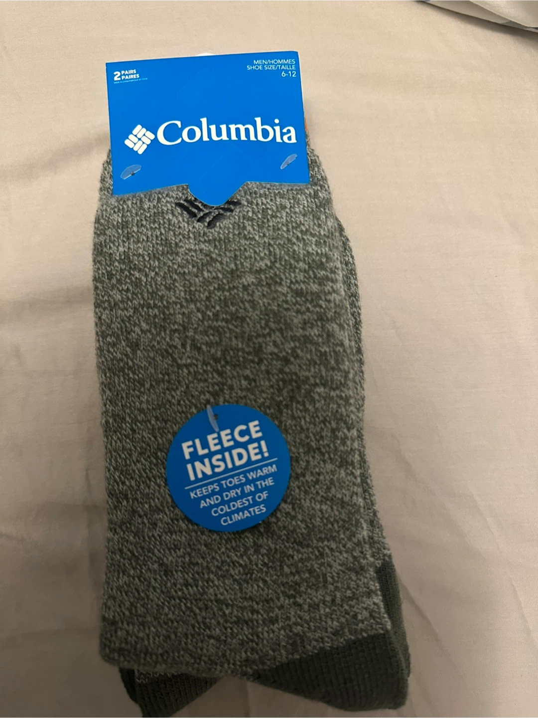 Columbia Grey/Orange Men's Fleece Socks, Size 6-12 (2 Pairs)