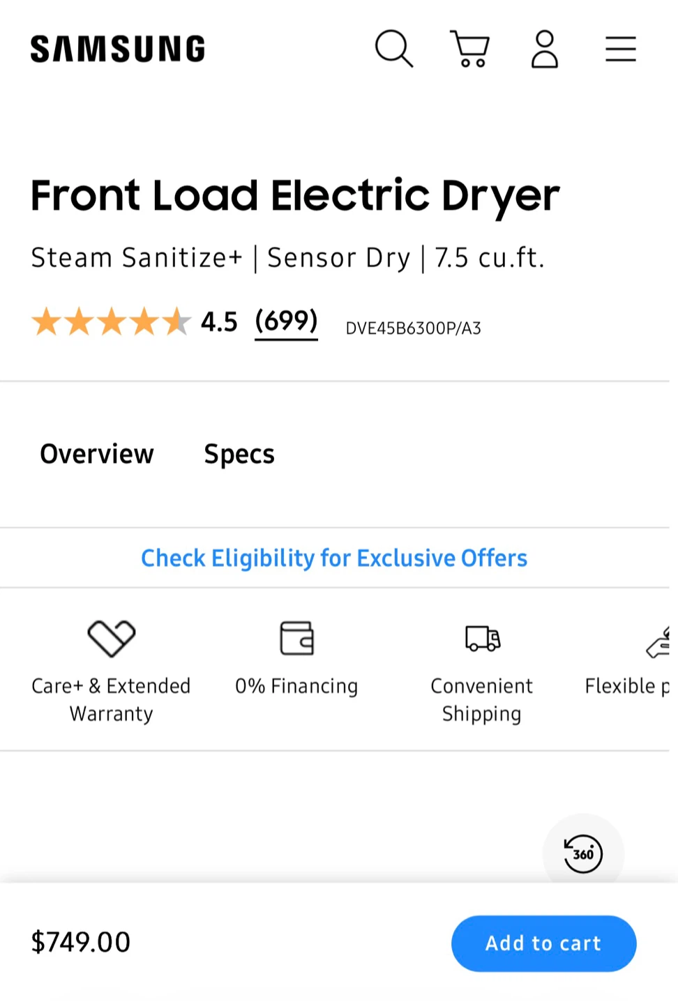 Samsung Front Load Electric Dryer 7.5 cu.ft. 220 volt - photo 4