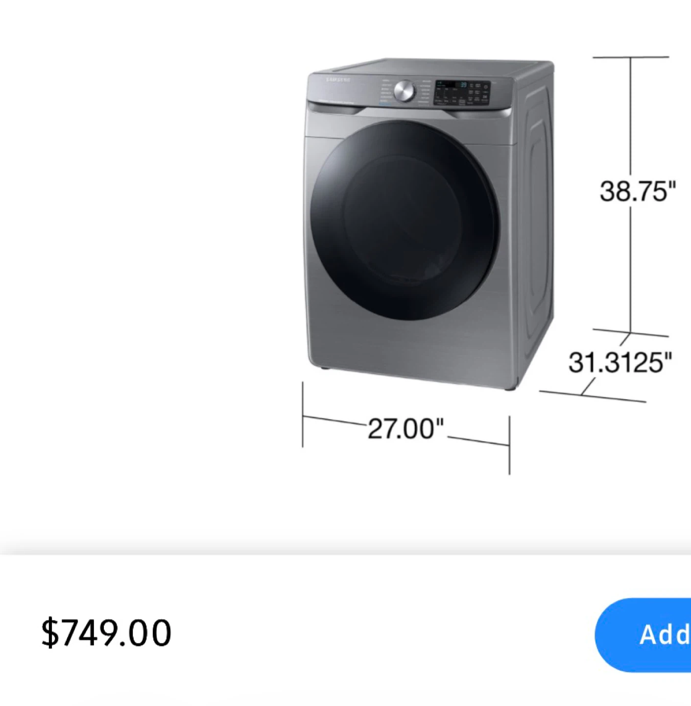 Samsung Front Load Electric Dryer 7.5 cu.ft. 220 volt - photo 2