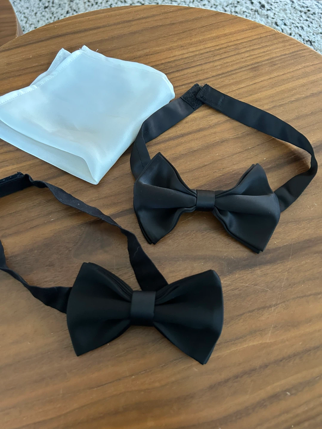 Silk Black Bow Ties and White Pocket Square Set