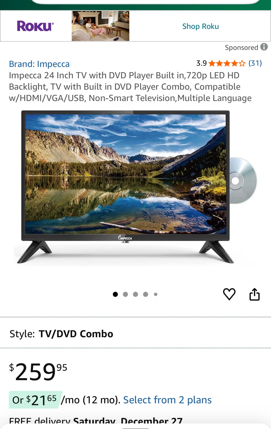 Impecca 24" LED TV/DVD Combo - New!