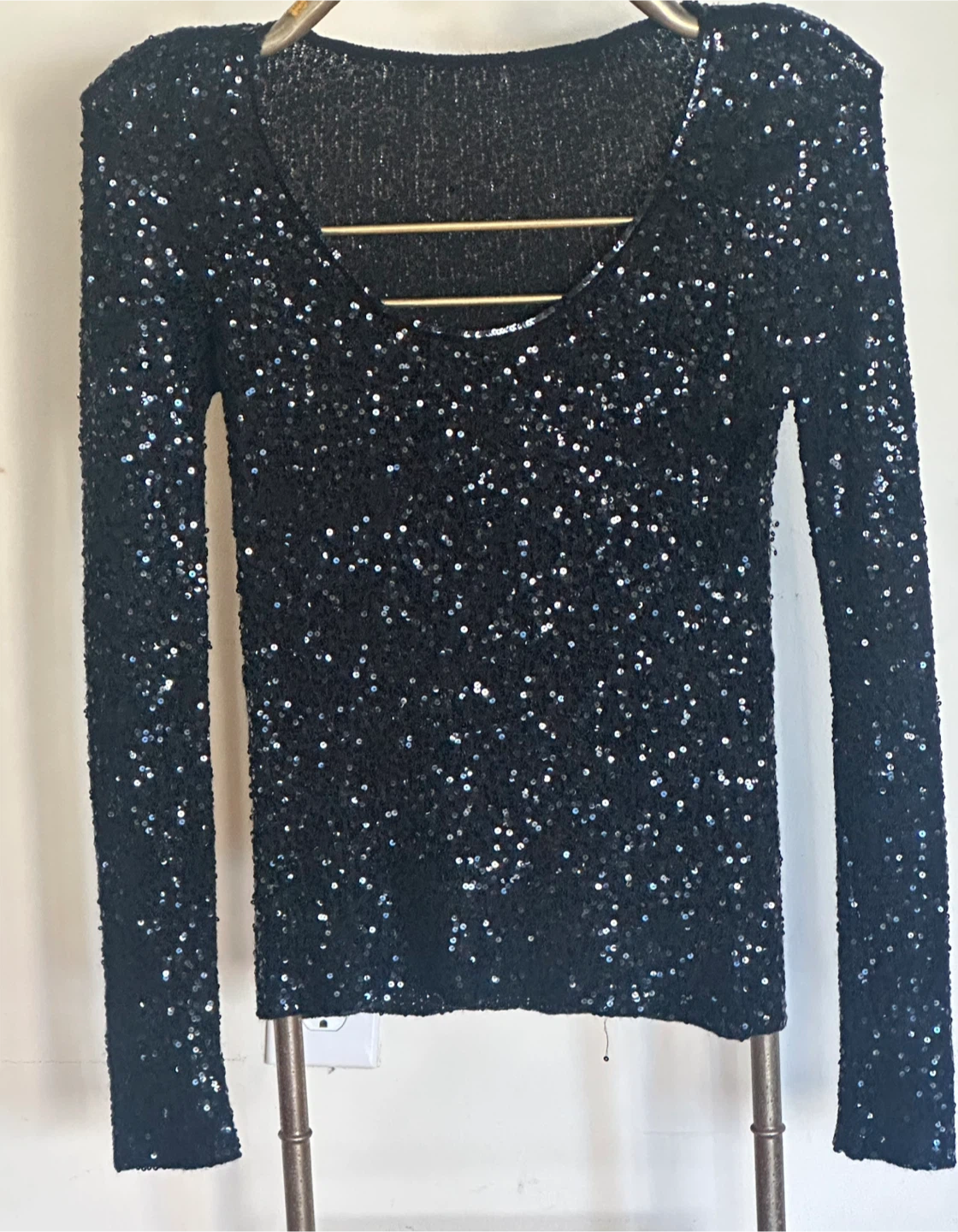 Black Sequin Long Sleeve Top