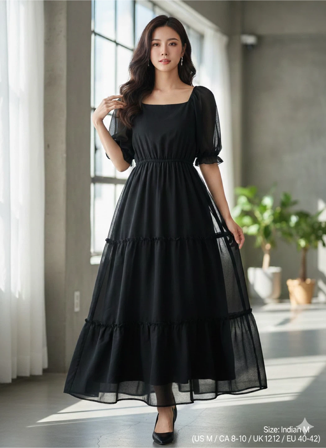 New Black sheer Maxi Dress - Size M (India size) Canada - size S