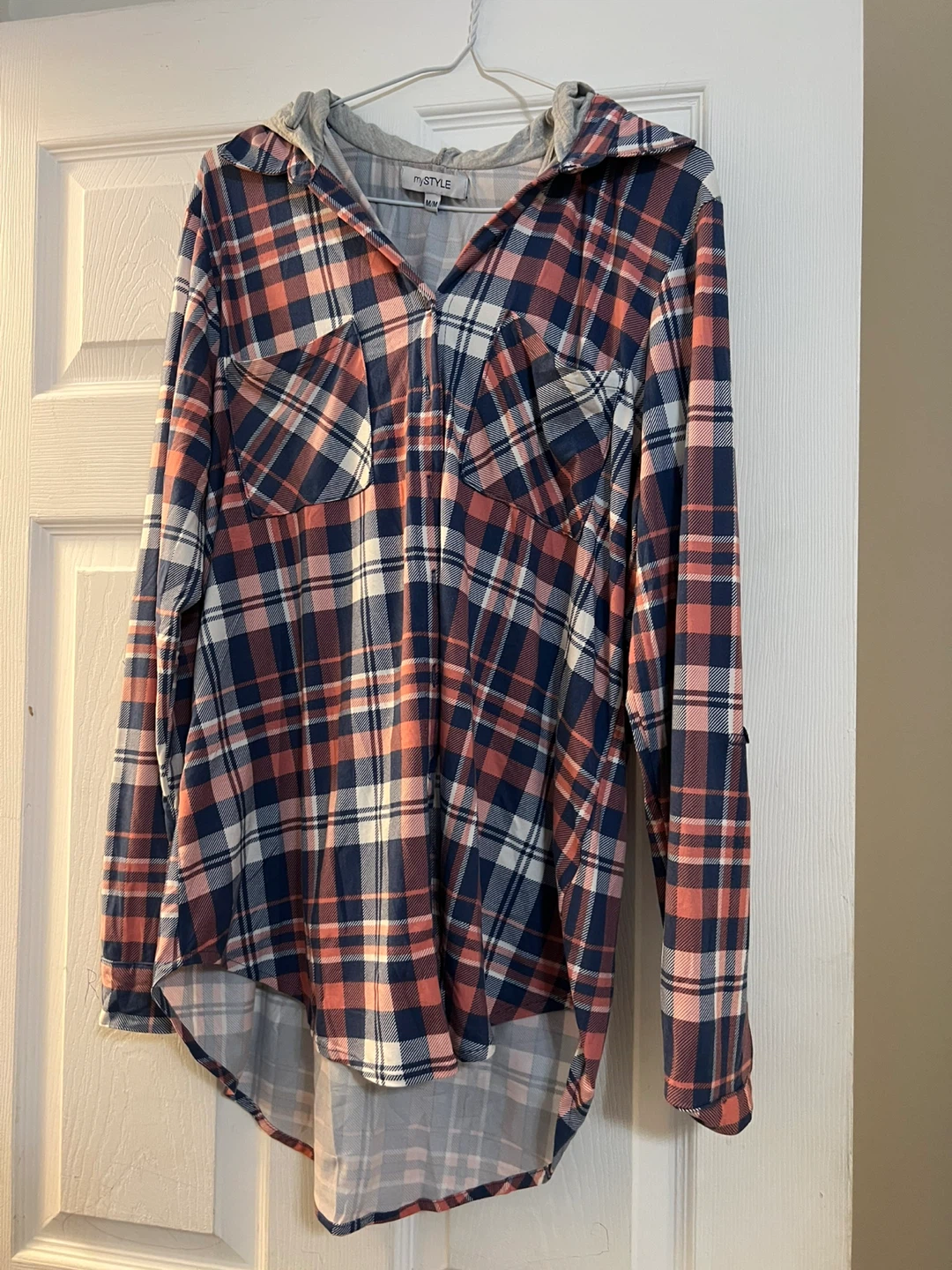 mySTYLE Plaid Hooded Shirt - Size M