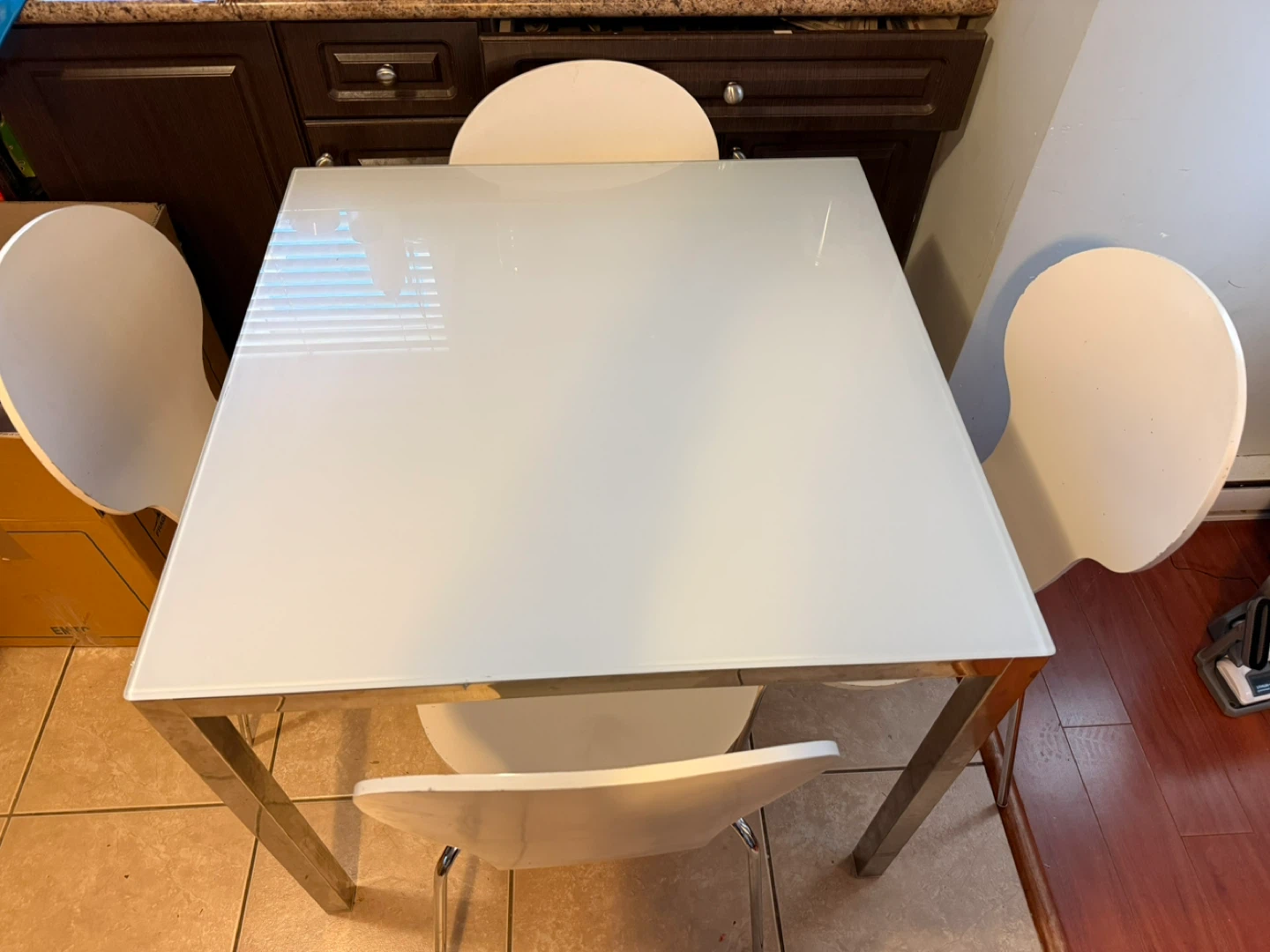 Square Glass Top Dining Table with 4 Chairs