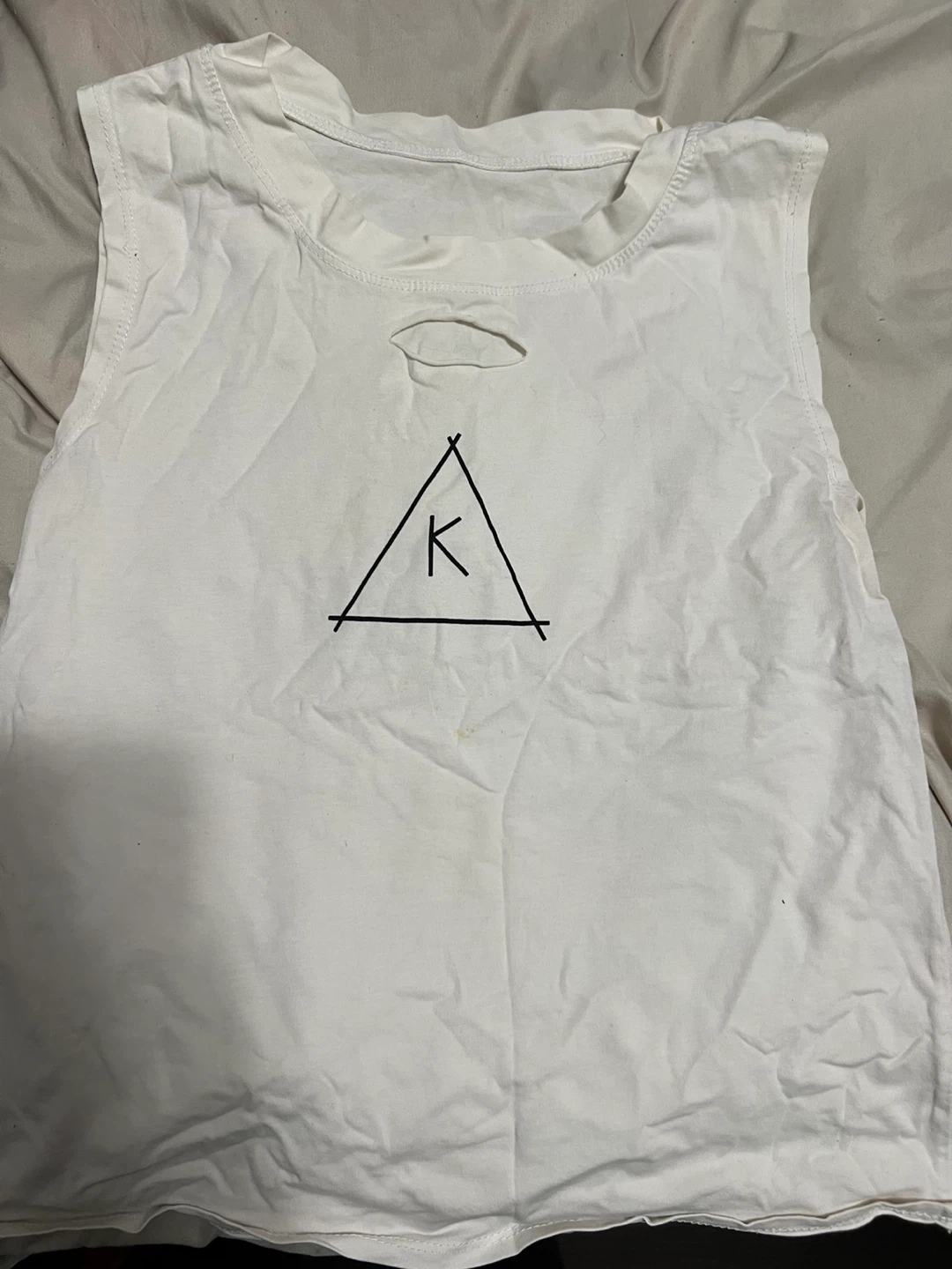 White Sleeveless Top with Triangle Design