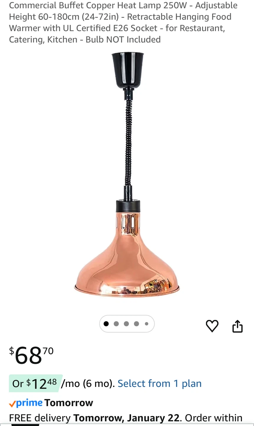 New in box! Commercial Buffet Copper Heat Lamp 250W Food Warmer