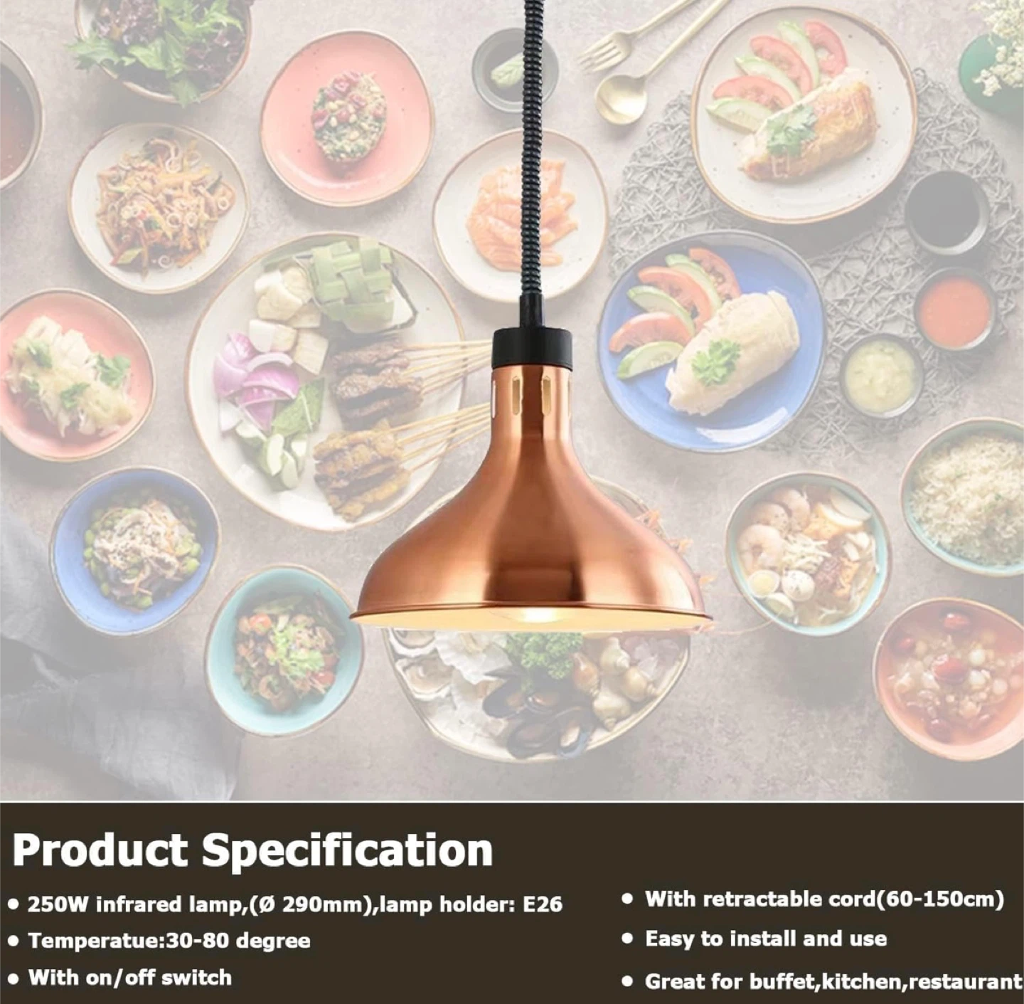 New in box! Commercial Buffet Copper Heat Lamp 250W Food Warmer - photo 2