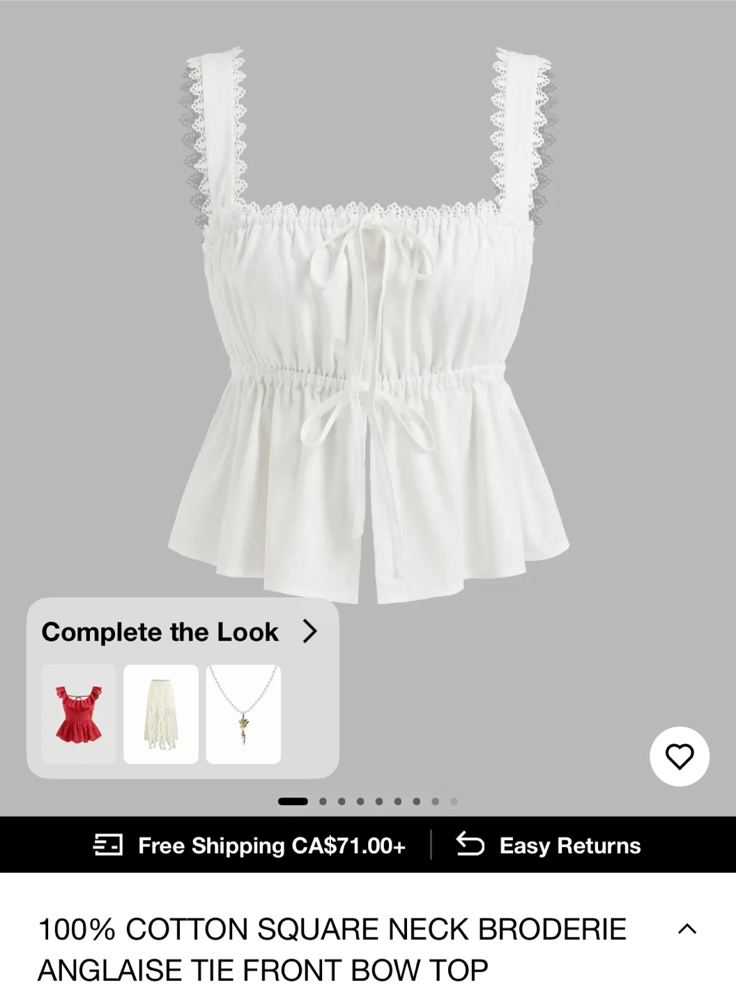 Cider COTTON SQUARE NECK BRODERIE ANGLAISE TIE FRONT BOW TOP