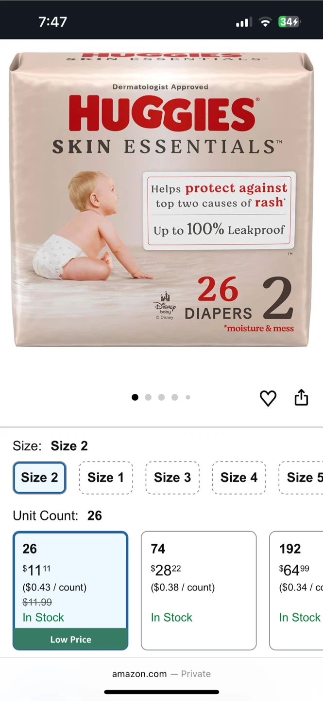 Huggies Skin Essentials Size 2 Diapers - 26 Count