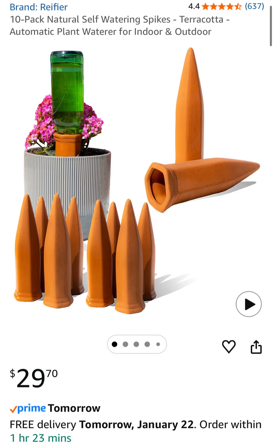 New in box! 10-Pack Natural Self Watering Spikes Indoor Outdoor