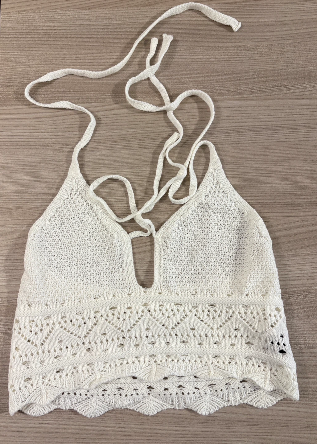 Cider HALTER KNOTTED LETTUCE TRIM CROP CAMI TANK TOP - photo 2