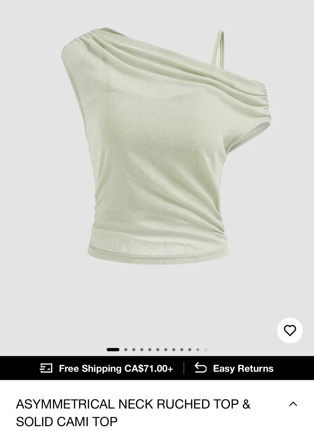 Cider ASYMMETRICAL NECK RUCHED TOP & SOLID CAMI TOP