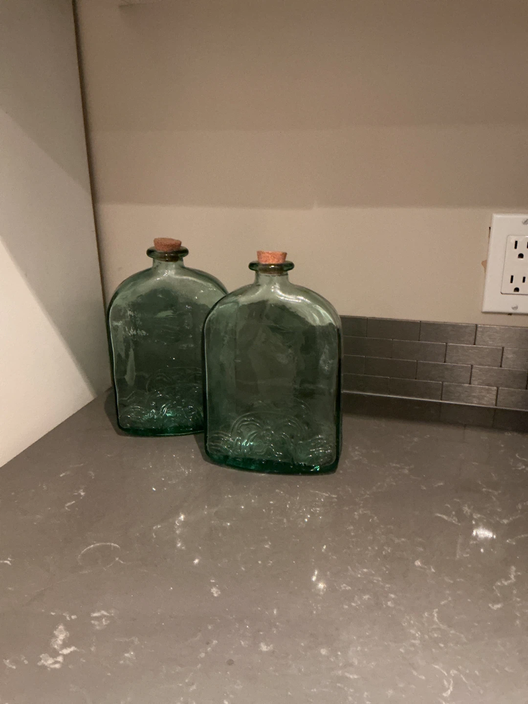 Decorative Green Glass Bottles (Set of 2)