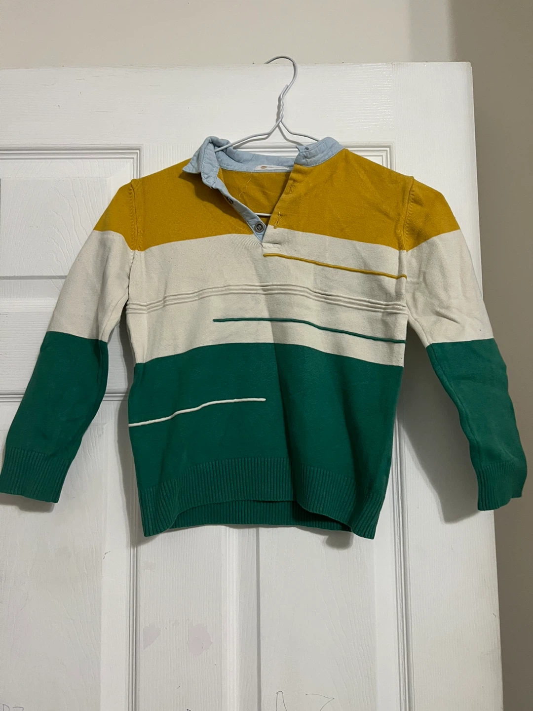 Striped Polo Sweater - Yellow, White & Green