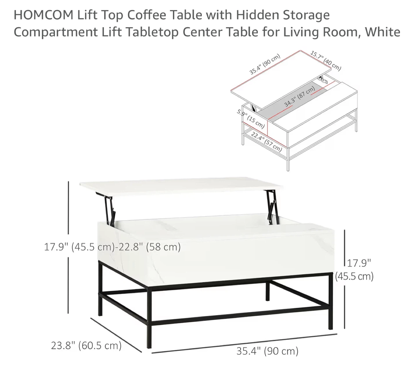HOMCOM Lift Top Coffee Table - White OBO