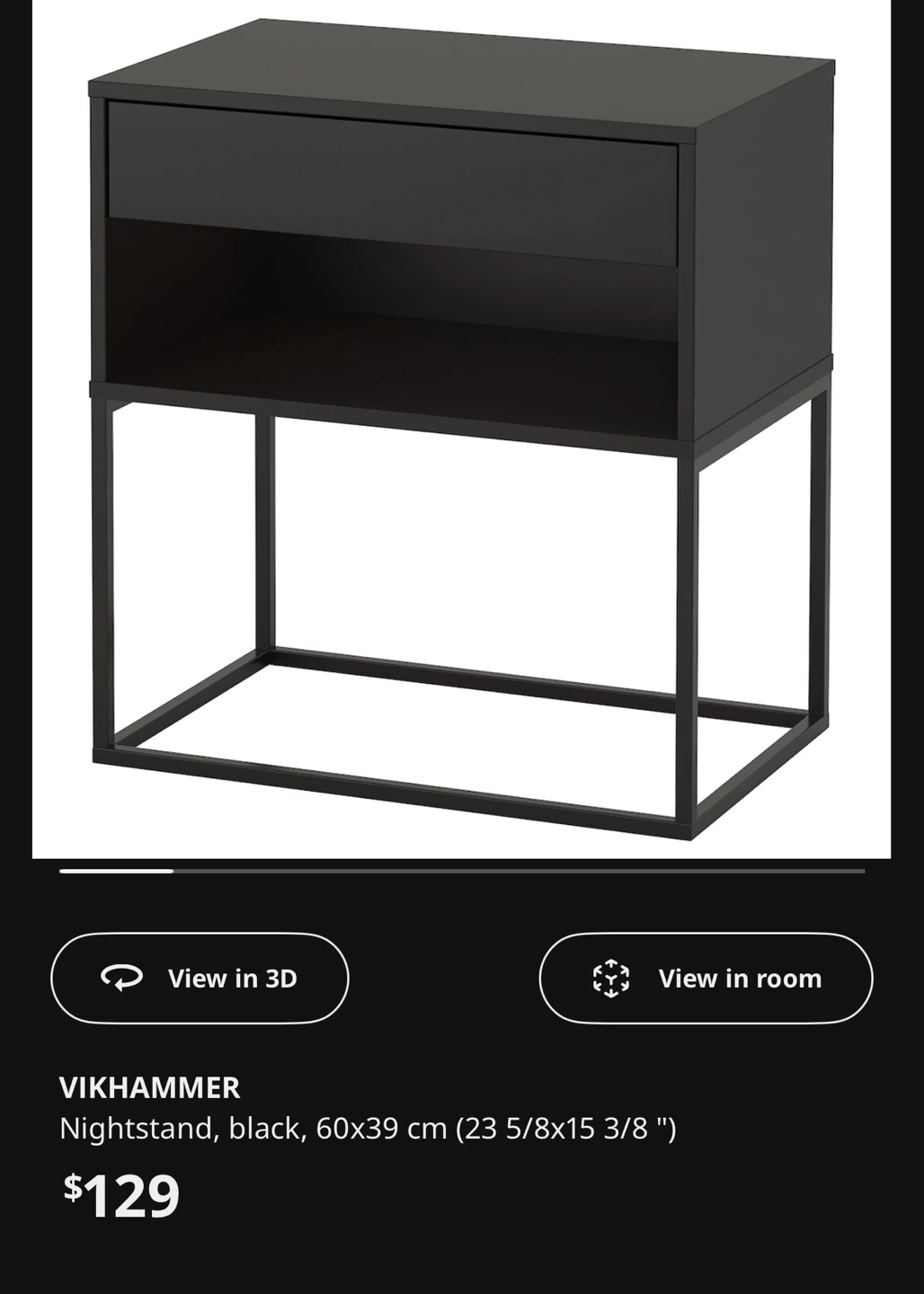 IKEA VIKHAMMER Black Nightstand - Like New!