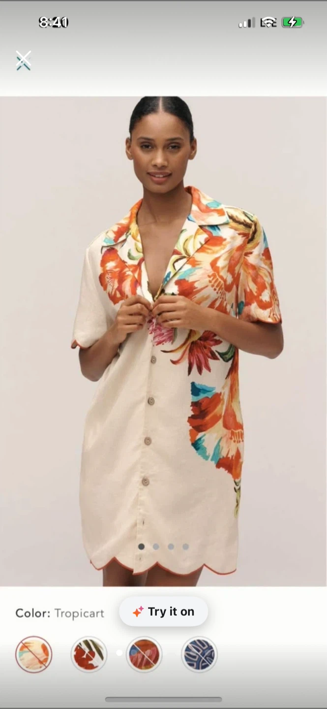 BNWT Farm Rio Linen Blend Scalloped Shirt Dress XS