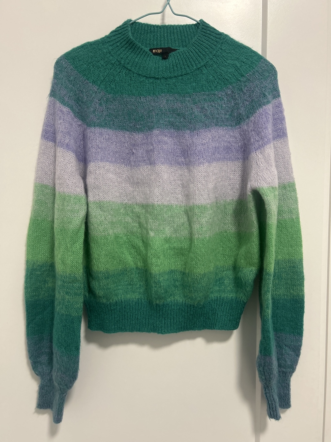 Maje Striped Knit Sweater - Green/Lavender