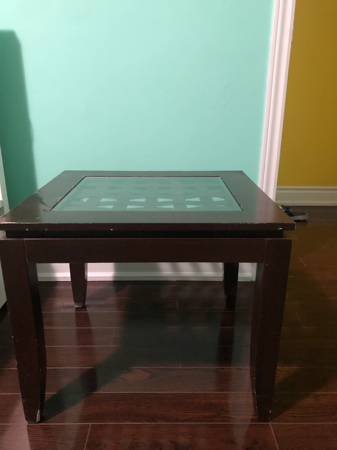 Brown End Table with Glass Top, set of two - photo 4