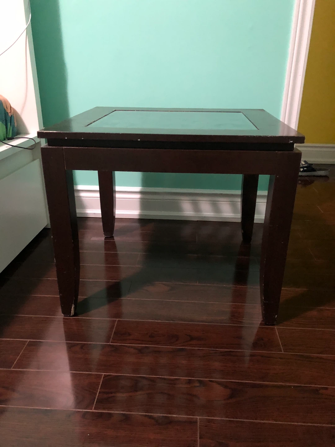 Brown End Table with Glass Top, set of two