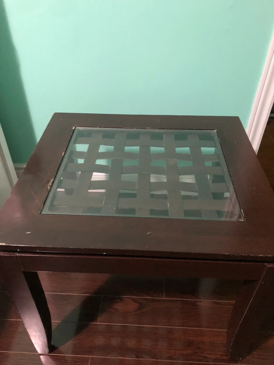 Brown End Table with Glass Top, set of two - photo 3