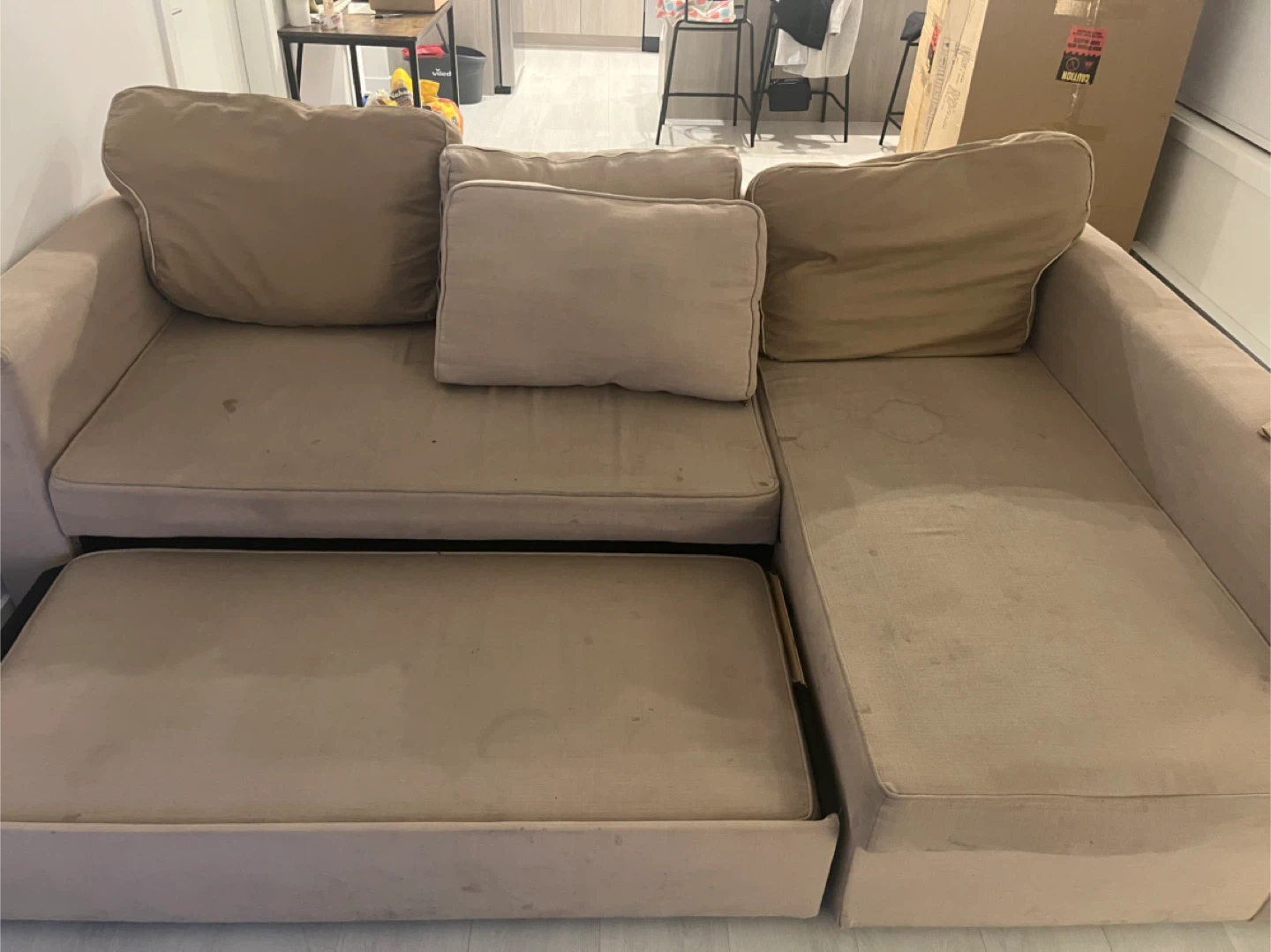 Beige Sectional Sofa with Pull-Out Bed