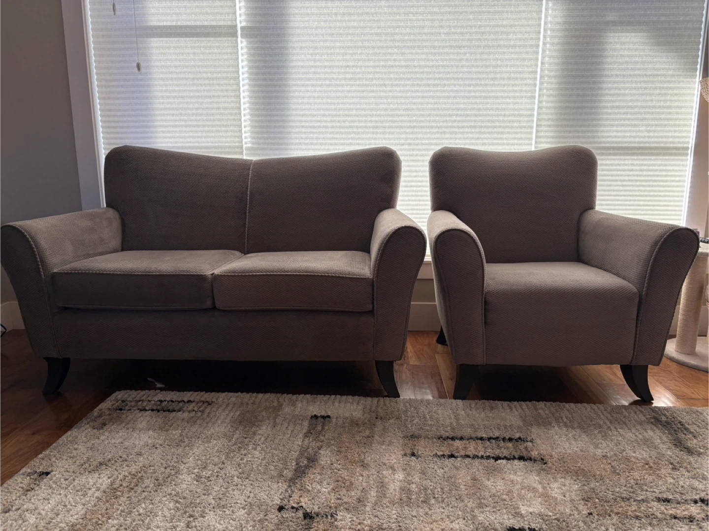 Loveseat/couch and Armchair Set, quality, medium grey