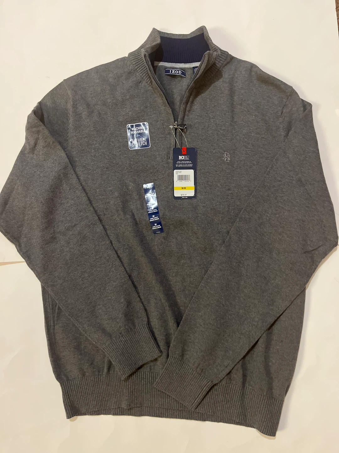 IZOD Men's Gray 1/4 Zip Sweater - Size M - New
