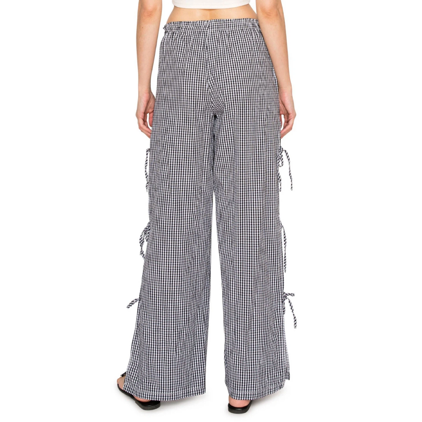 Gingham Side Tie Pull-On Cotton Pants - photo 3
