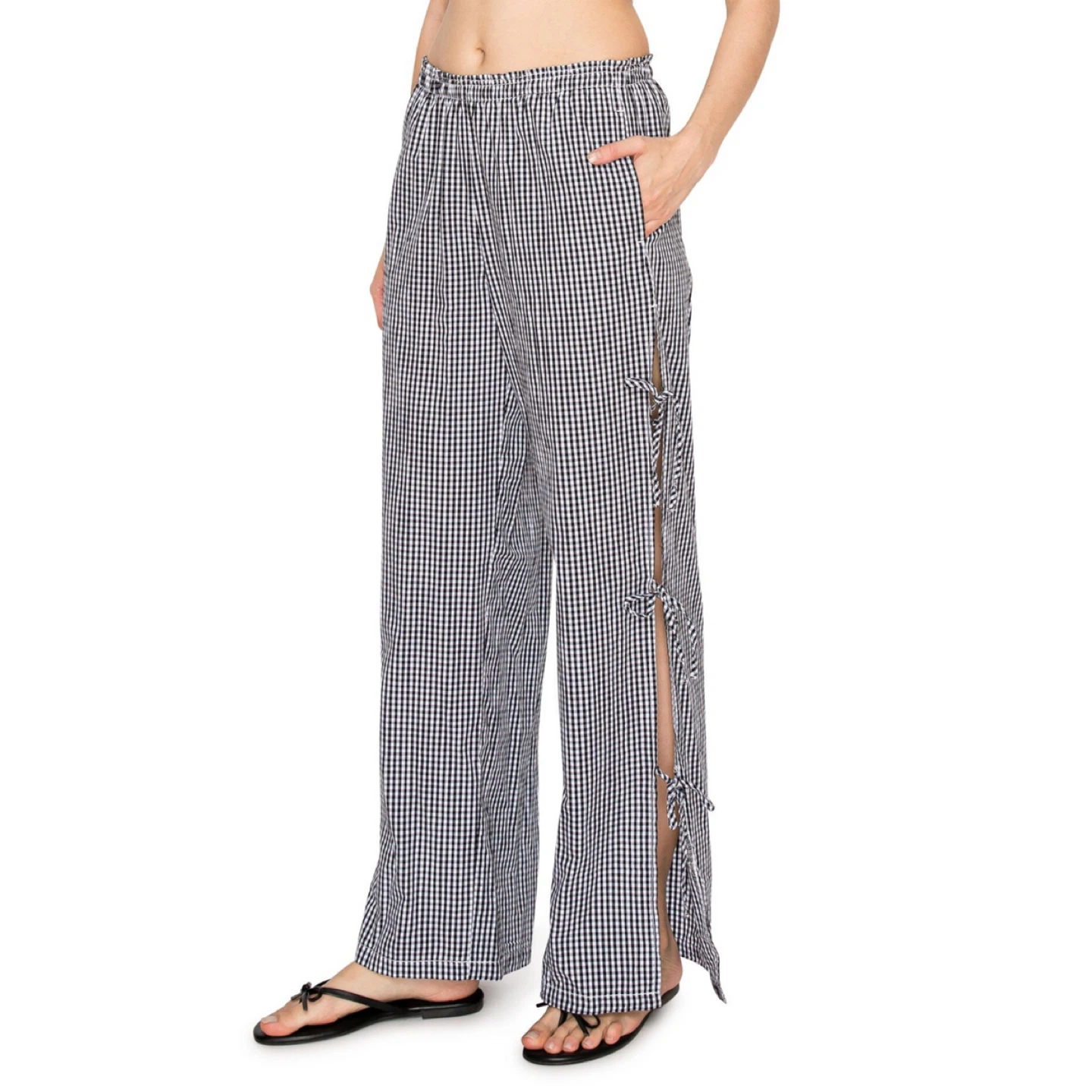 Gingham Side Tie Pull-On Cotton Pants - photo 2