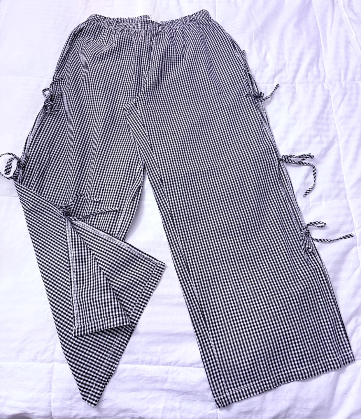 Gingham Side Tie Pull-On Cotton Pants - photo 4