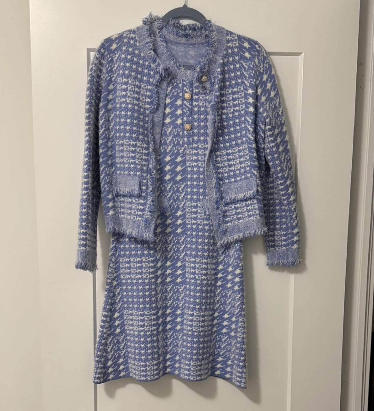 Cardigan & Dress Set - Blue/White