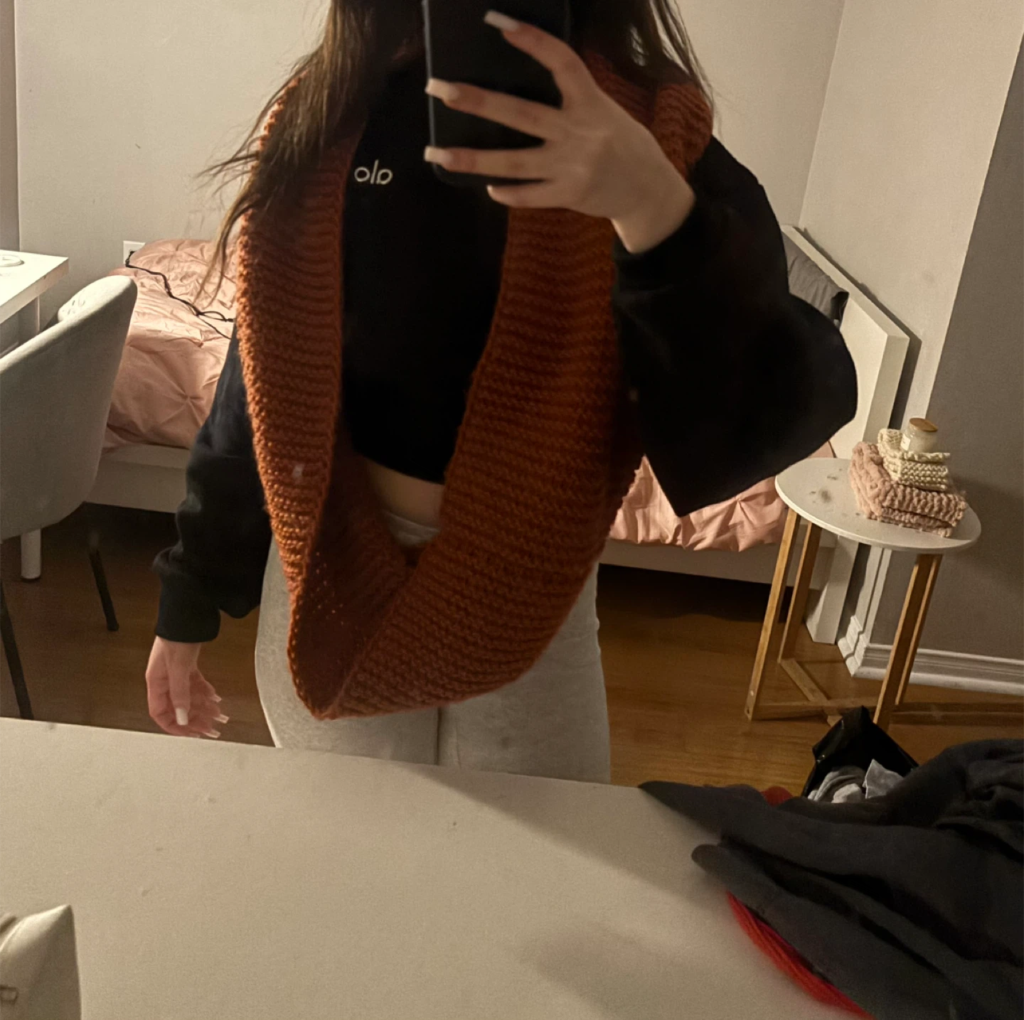 Hand-Knitted Infinity Scarf - Burnt Orange - photo 3