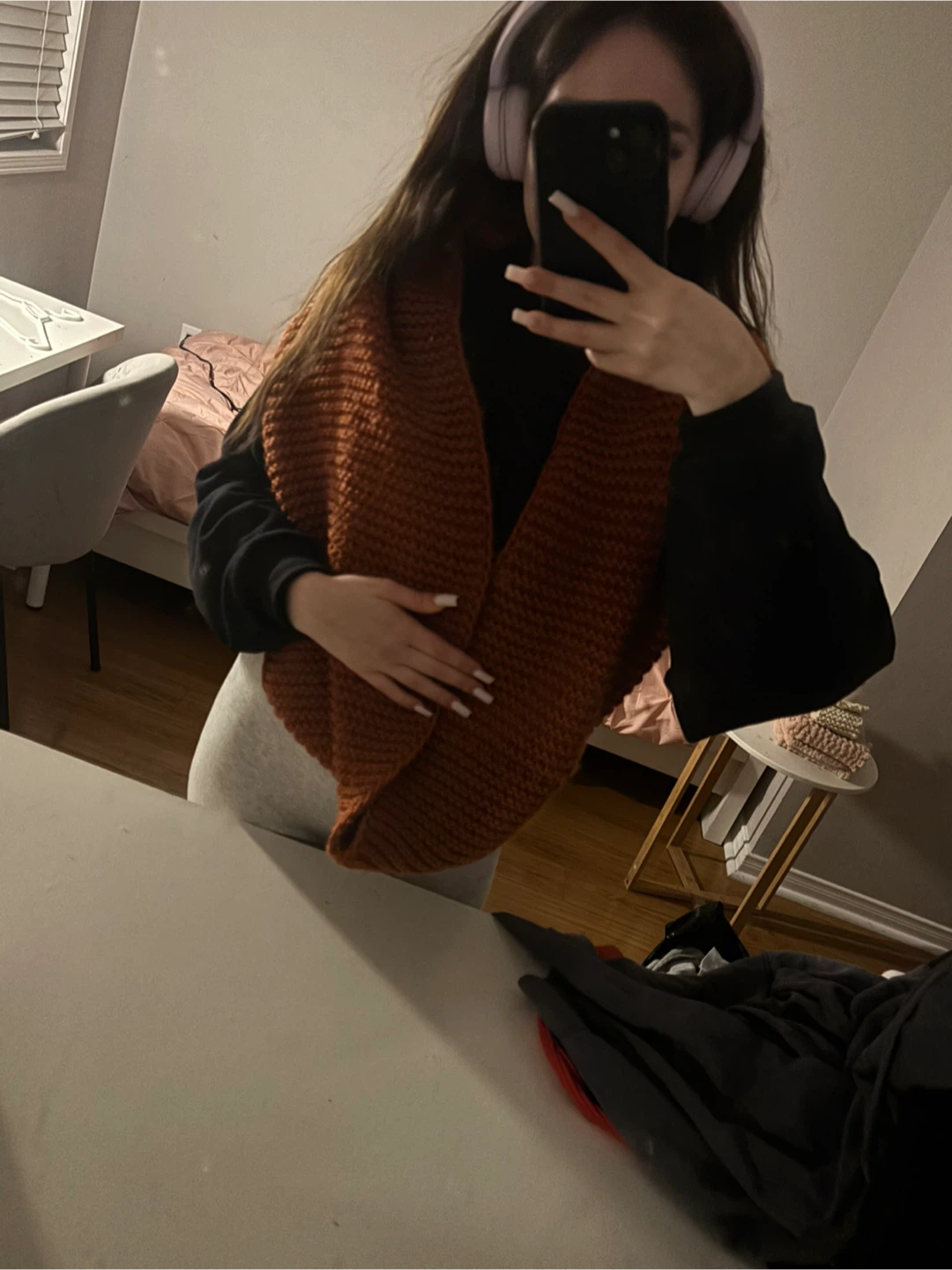Hand-Knitted Infinity Scarf - Burnt Orange