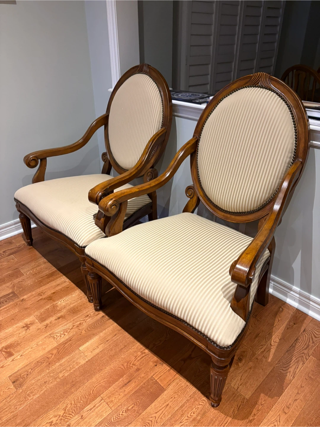 Antique Style 2 Armchairs - Beige Striped