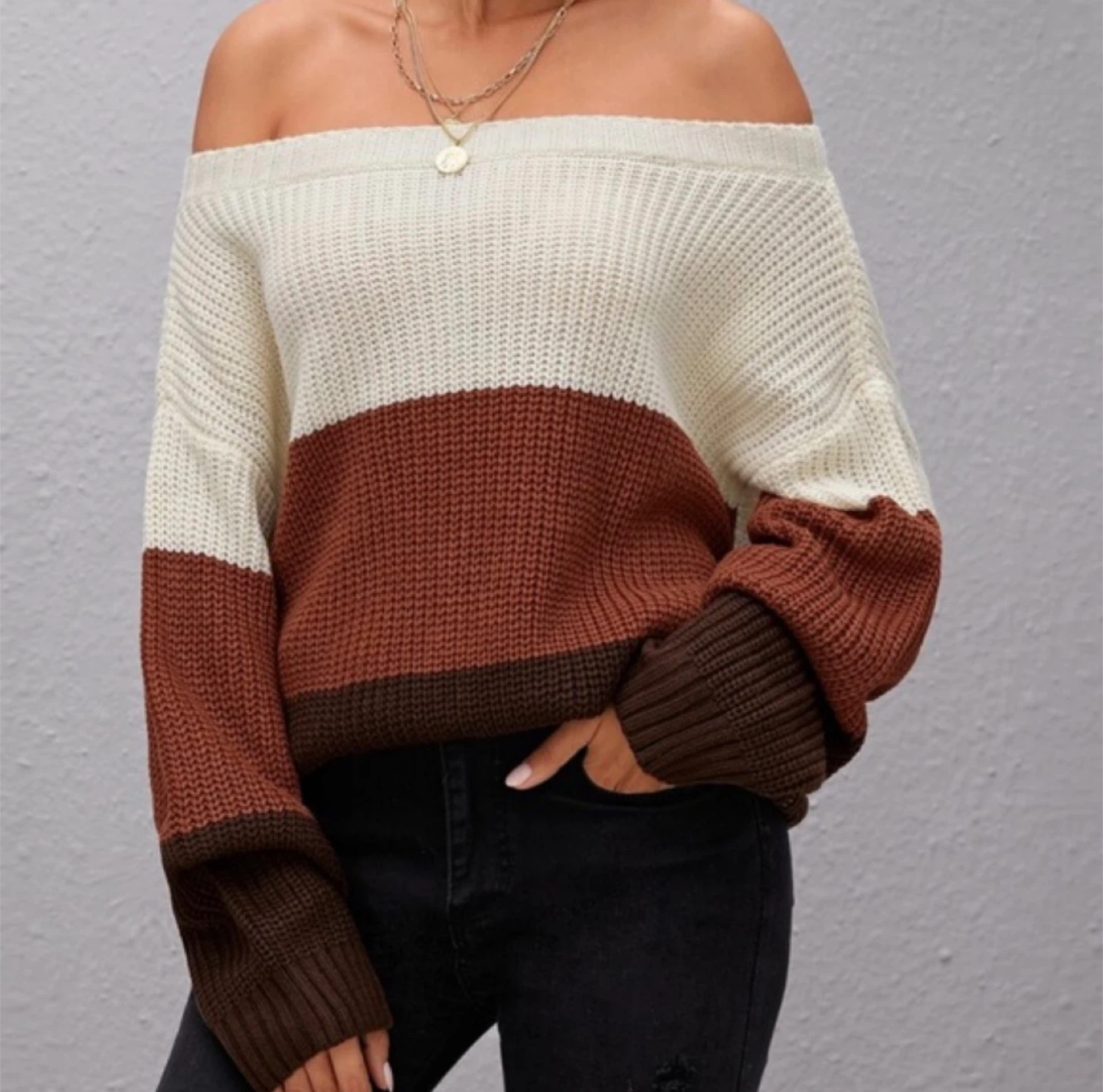NEW! Zaful Colour Block Off Shoulder Sweater