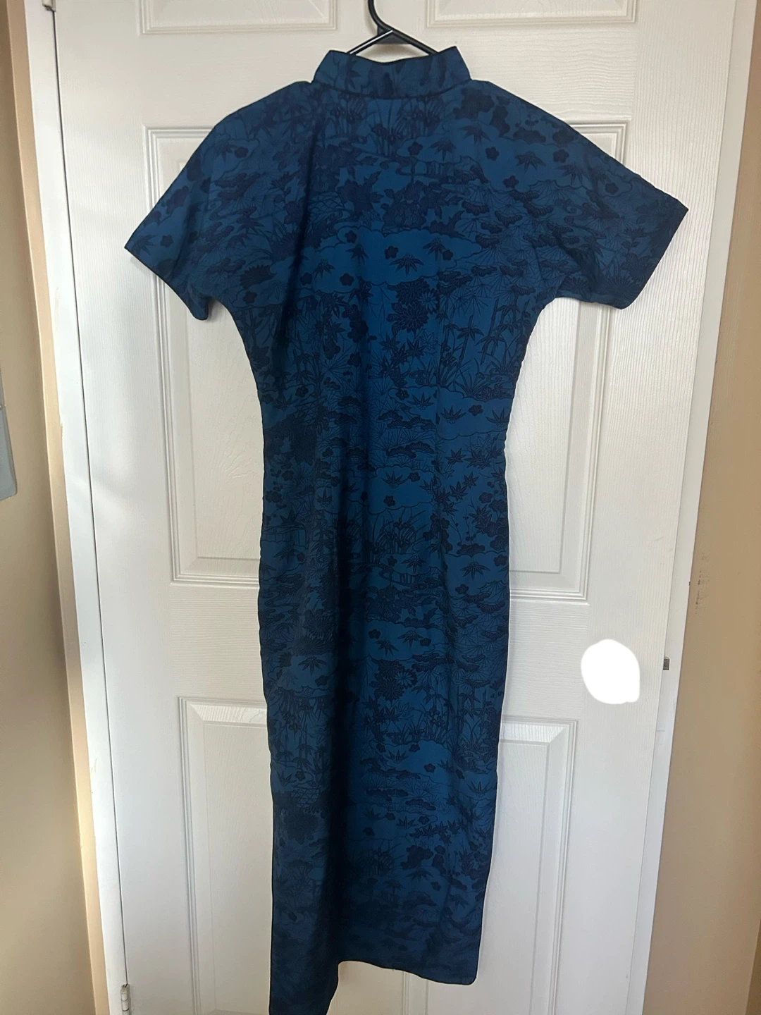 Blue black Patterned qipao Dress S