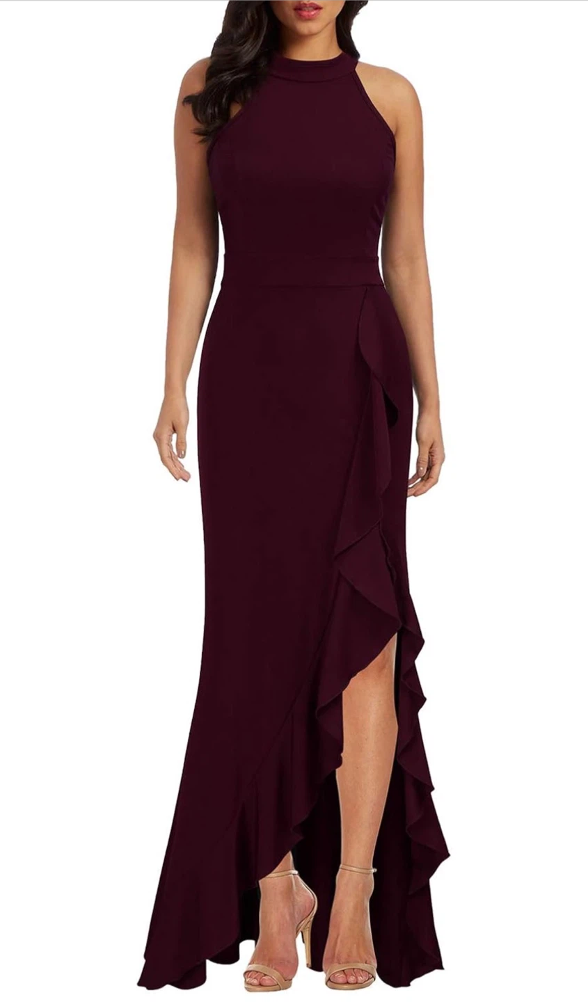 NEW! Woosea Burgundy Ruffle Evening Dress