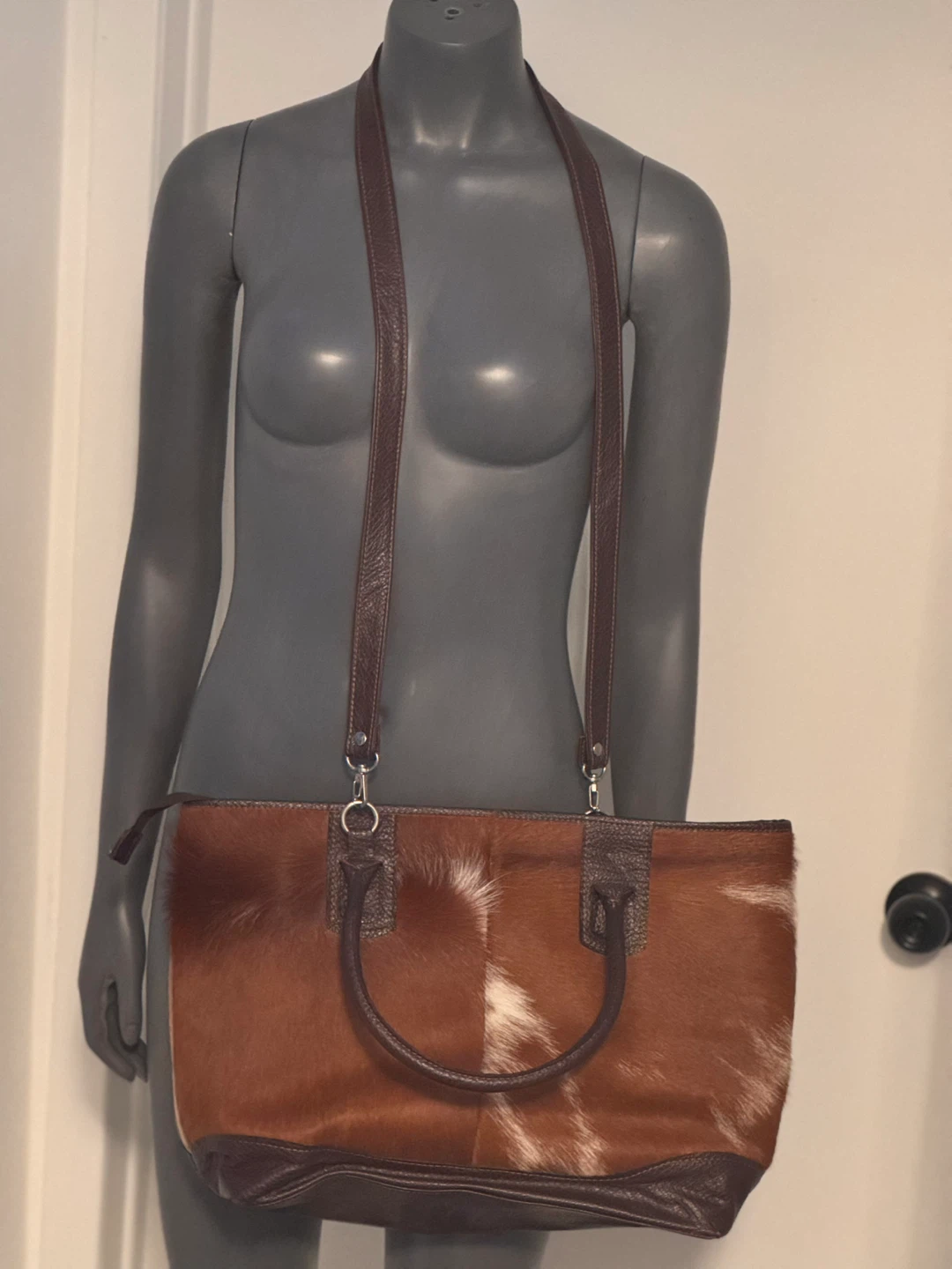 Brown Leather & Cowhide Tote Bag - photo 5